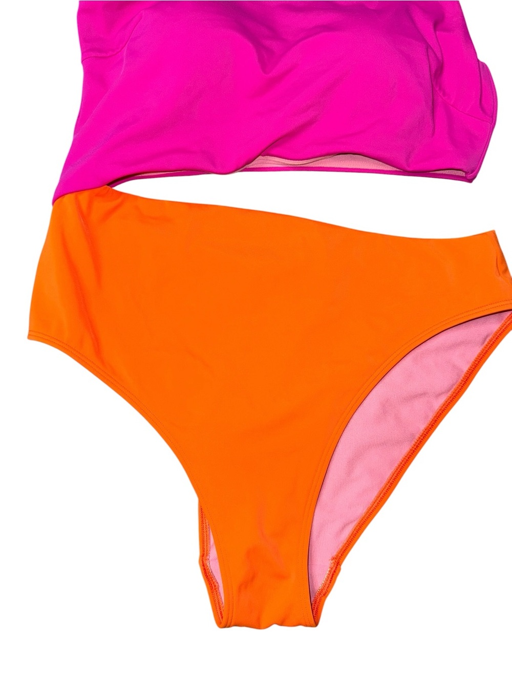 Boden One Shoulder Cut Out Swimsuit Hot Pink Bright Orange Colorblock Sz 12 - Picture 4 of 11